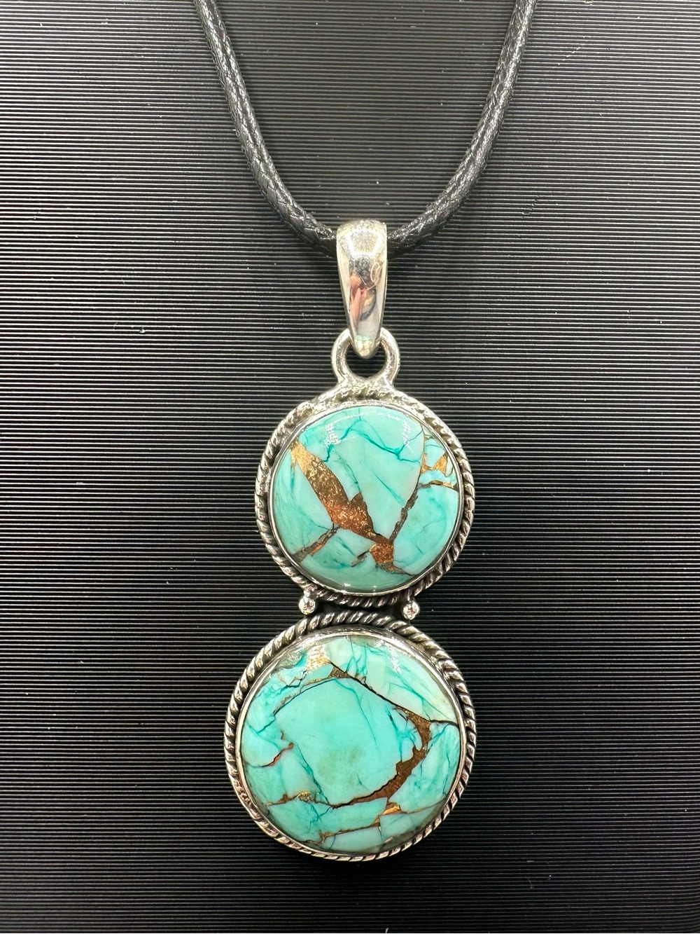 Mint Dahlia Turquoise Sterling Silver 925 Handmade Necklace Circular Pendant
